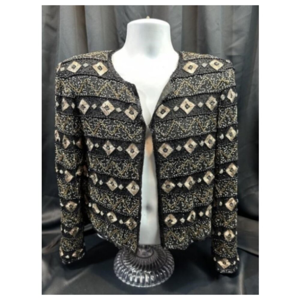 Vintage Papell Boutique Evening 100% Silk Beaded M